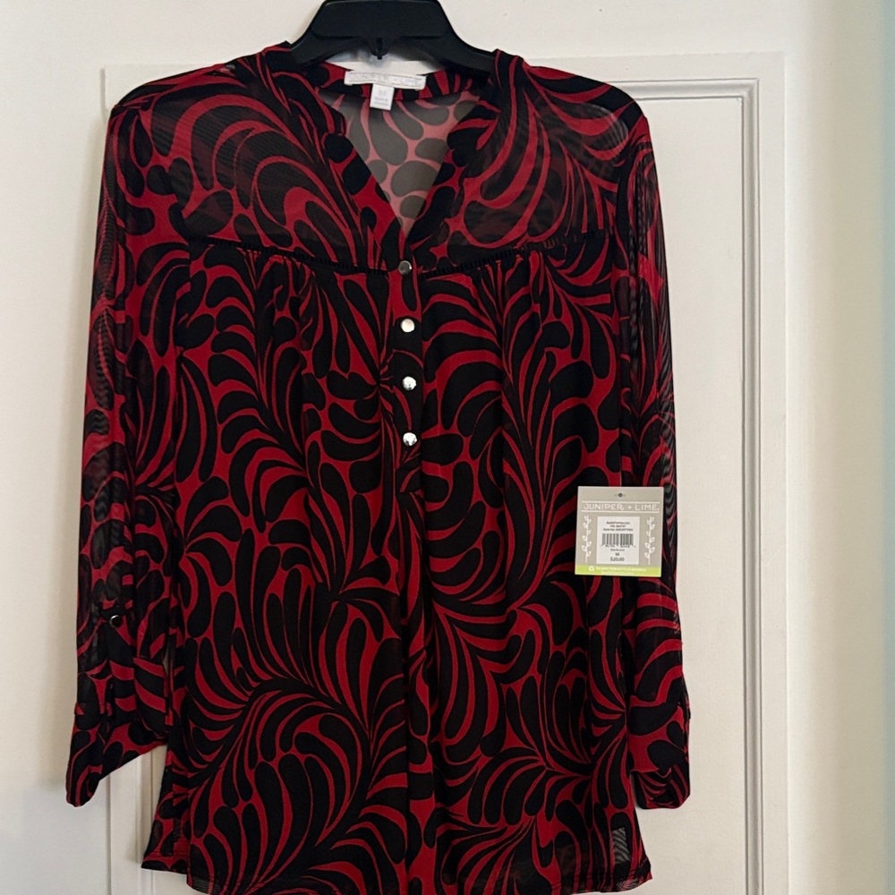 Elegant Red and Black Swirl Blouse
